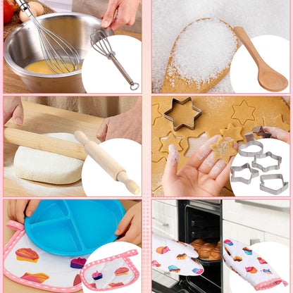 3 Otters Kids Chef Hat and Apron, 11 PCS Chef Costume Sets Pretend Play Kitchen Toys Baking Tools for Toddler