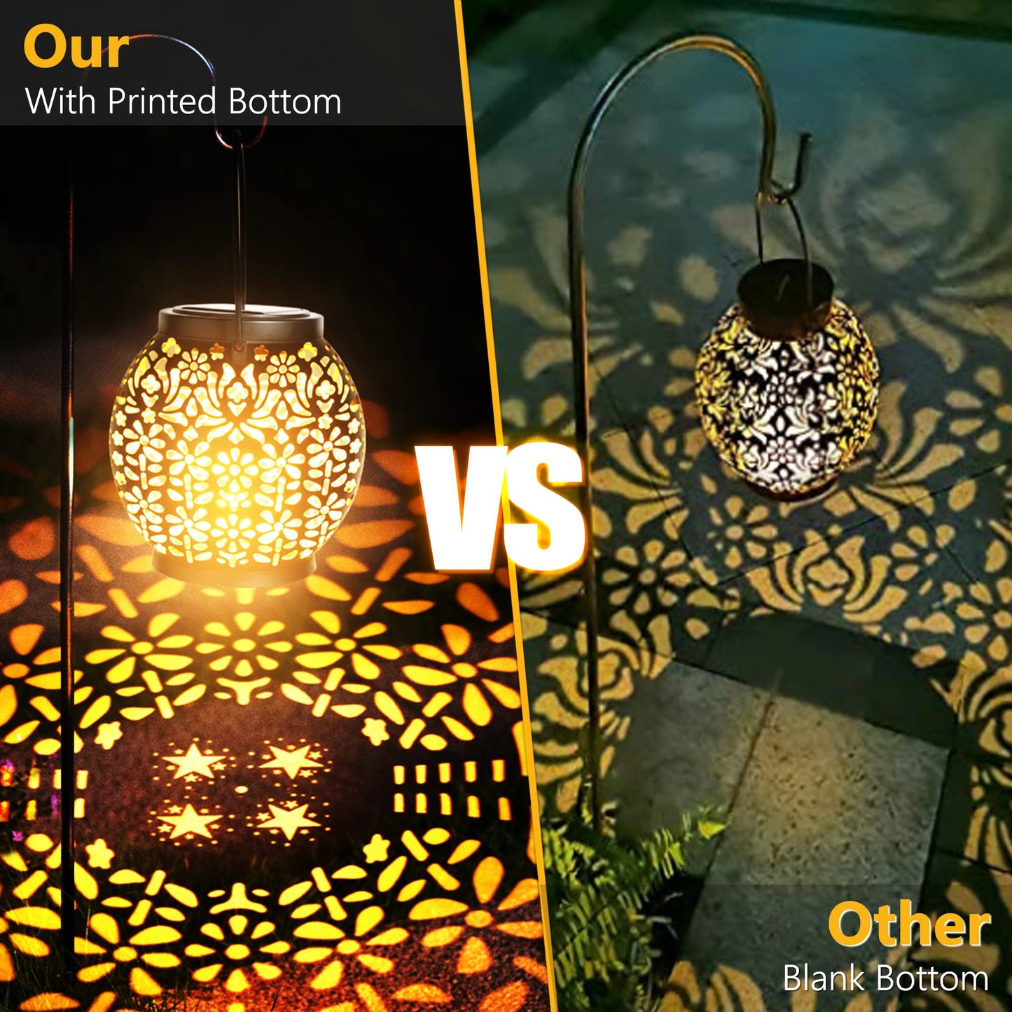 Brizled Solar Lantern Lights, 2 Pack Outdoor LED Hanging Lantern Lights with Star Projection, Warm White Solar Garden Lighting Retro Table Lanterns Light Waterproof for Garden Patio Courtyard Path