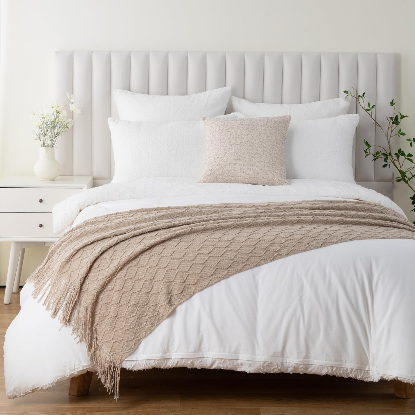 BATTILO HOME Khaki Throw Blankets for Couch, Taupe Lightweight Decorative Blankets and Throws, Boho Warm Knit Blanket for Men and Women, 50"x60"