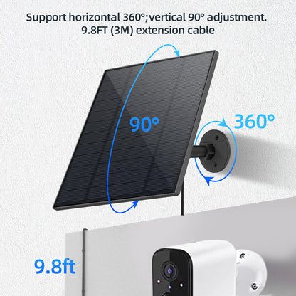 2PC 5W Solar Panel for Security Camera, Solar Panel with Micro USB & USB-C Port for DC 5V Outdoor Rechargeable Battery Camera, IP65 Waterproof, 360° Adjustable Security Mount, 9.8ft Cable(Black)