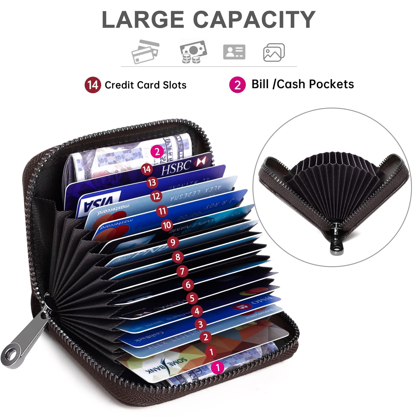 Badiya Genuine Leather Credit Card Holder for Women RFID Blocking Accordion Small Card Case Wallet