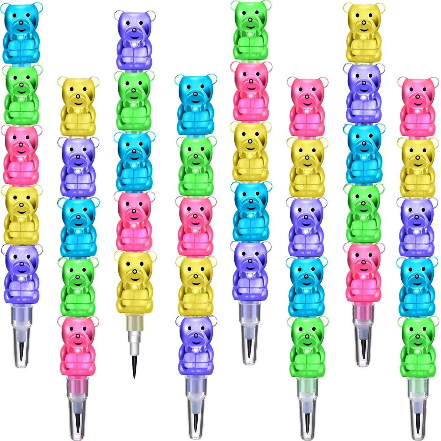 Boao 30 Pcs Stackable Pencils Plastic Bear Pencils 5 in 1 Stacking Colored for Birthday Bear Party Favors School Supplies Fun Equipment