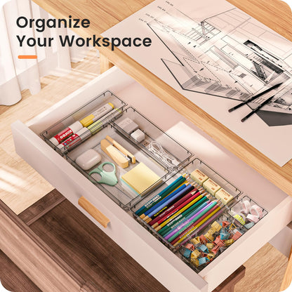 A-LuGei 【Crystal Design】 Clear Drawer Organizer,【Military Grade】 Acrylic Makeup Organizer, Bathroom Organizers and Storage, Organization and Storage, Organizer Bins for Office Vanity Kitchen Bedroom