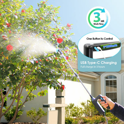 Battery Powered Sprayer 1.35Gallon, Upgrade Garden Sprayer with 3 Mist Nozzles, USB Rechargeable Handle and Retractable Wand with Adjustable Shoulder Strap for Lawn,Garden,Cleaning