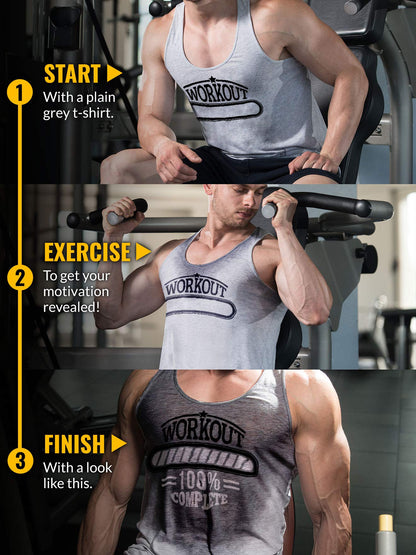 Actizio Men's Workout Shirt Cotton Fabric Tank Top Sleeveless Sweat Activated Motivational Exercise Gym Athletic Fit Moisture Wicking Fitness Shirt - Workout Complete (Size L)