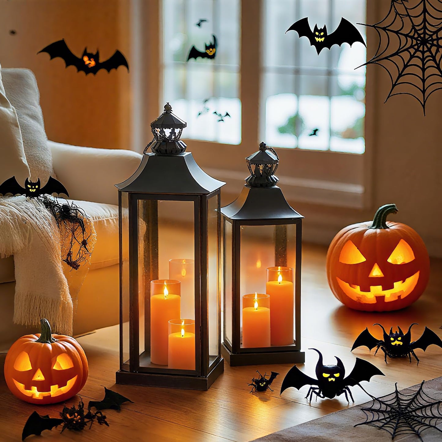 Homemory Halloween Orange Flameless Candles, Battery Operated LED Candles with Remote and Timer, Candles for Halloween Decoration, Fall, Harvest Festival, Set of 5