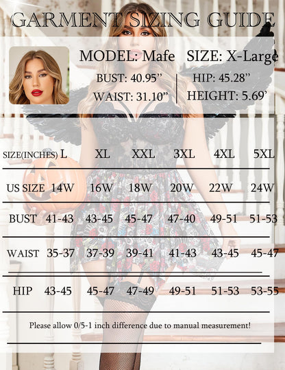 Avidlove Lingerie for Women Halloween Outfits Plus Size Babydoll Lace Nightwear Mesh Sleepwear Ghost Face Print Large