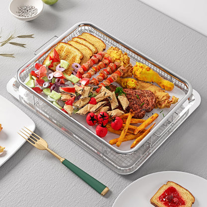 Air Fryer Basket, OPENICE 2 Set Air Fryer Pan and Crisper Tray for Oven, Non-stick Oven Air Fryer Basket for Baking and Crispy Foods - Large & Medium