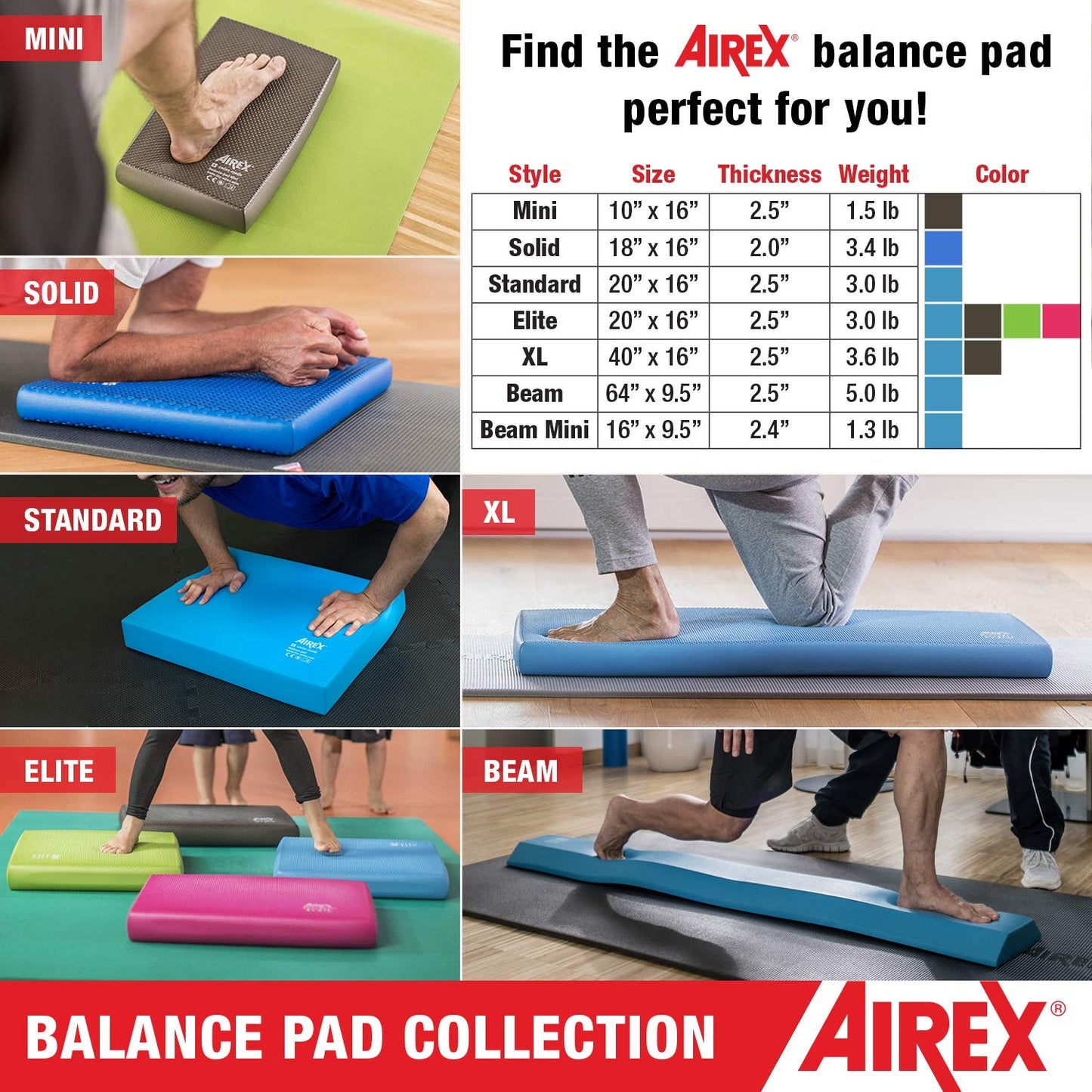 AIREX Balance Pad – Stability Trainer for Balance, Stretching, Physical Therapy, Exercise, Mobility, Rehabilitation and Core Training Non-Slip Closed Cell Foam Premium Balance Pad