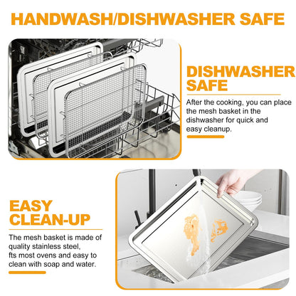 Air Fryer Basket for Oven 15.7"x11.8", 2-Pair Set Large Air Fryer Basket and Tray Stainless Steel Oven Air Fryer Accessories Pan Rack for Cooking Baking and Broiling