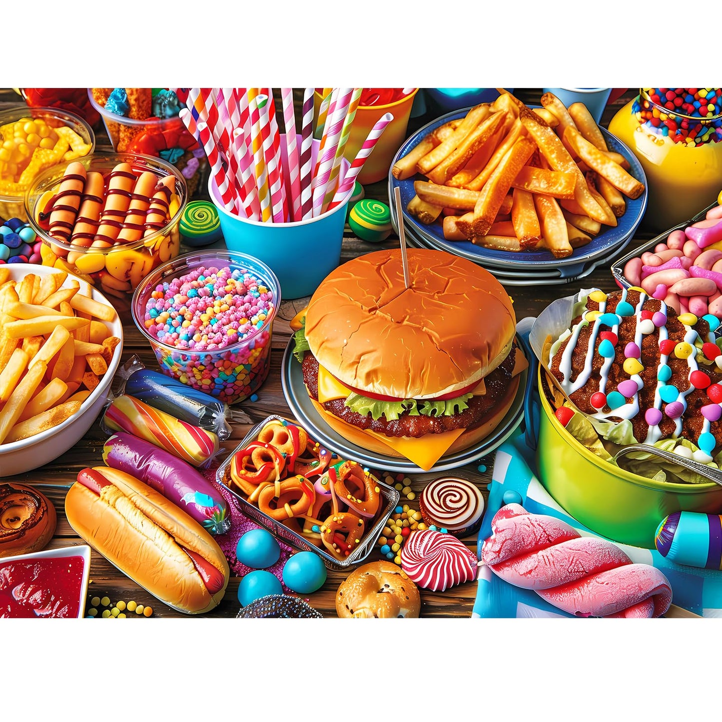 500 Piece Puzzle for Adults, Hamburger Jigsaw Puzzles, Youths Favorite Foods Puzzles 500 Pieces, Birthday and Barious Holiday Party for Family Kids and Adults, Funny Puzzle for Adults, 20.5x15 in