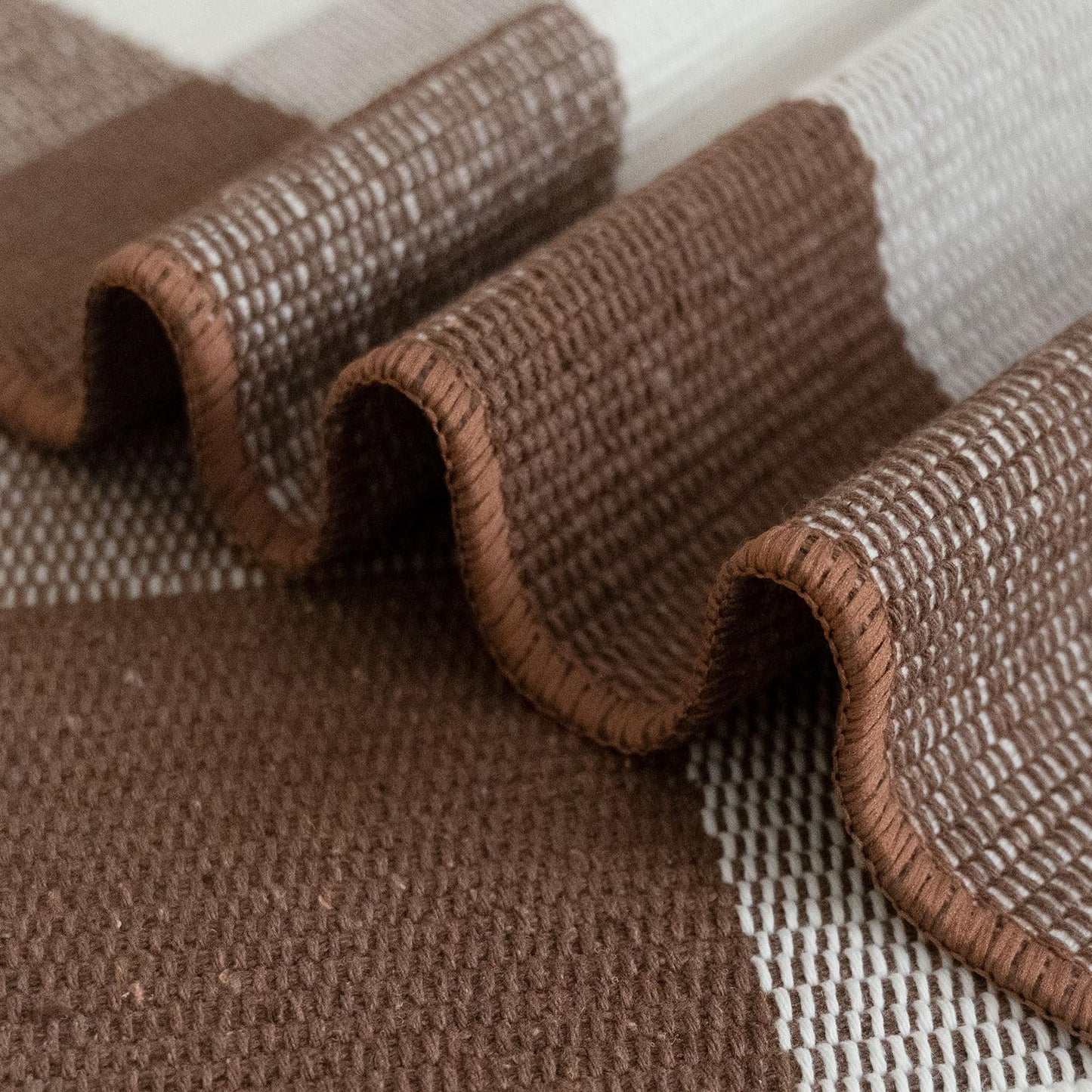 Buffalo Plaid Outdoor Rug Doormat Farmhouse Checkered Front Porch Rug Machine Washable Woven Cotton Layered Door Mats for Indoor Entryway Kitchen Bedroom (24"x51", Coffee and White)