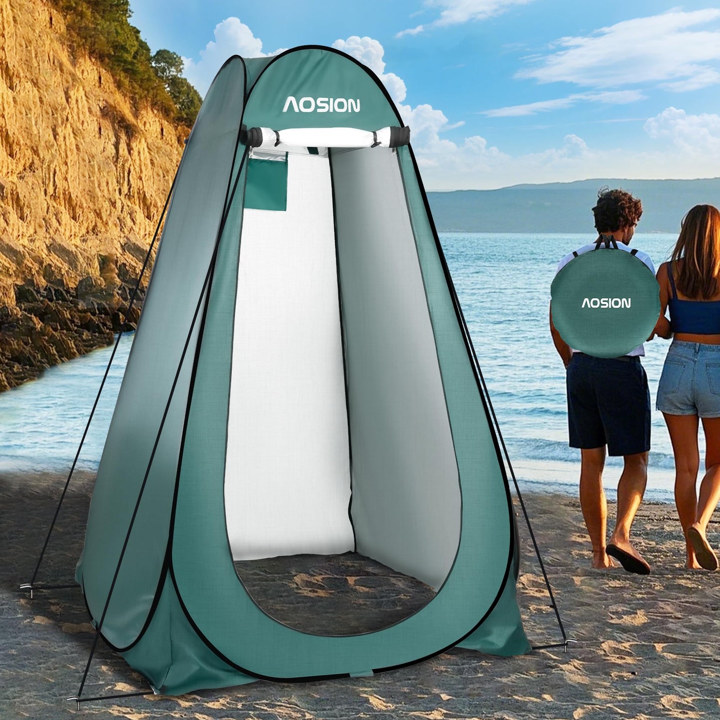 AOSION Privacy Shower Tent,Pop Up Changing Tent,Camp Bathroom Changing Dressing Room,Sun Sunshade Canopy Outdoor Rain Shelter for Camping Hiking Beach Picnic Fishing. (Army Green)