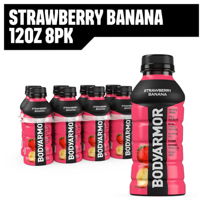 BODYARMOR Sports Drink Sports Beverage, Strawberry Banana, Coconut Water Hydration, Natural Flavors With Vitamins, Potassium-Packed Electrolytes, Perfect For Athletes, 12 Fl Oz (Pack of 8)