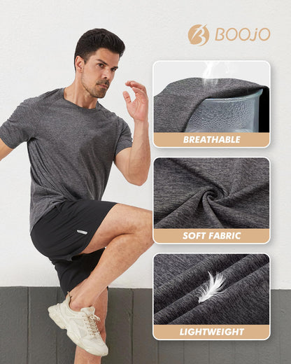 BOOJO 3 Pack Workout Mens Shirts - Quick Dry Causal Moisture Wicking Work Gym Athletic Short Sleeve for Basketball Running