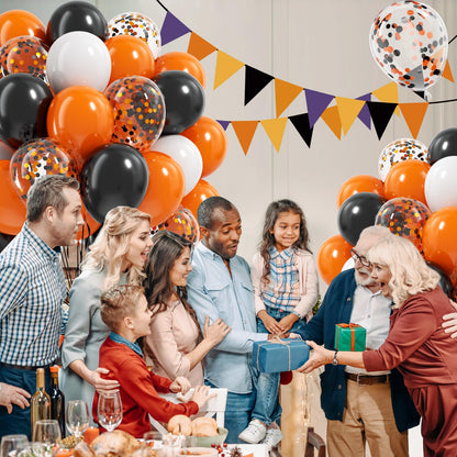 60pcs Orange and Black White Halloween Balloons, 12inch Black Orange White Latex Confetti Balloons for Ghost Halloween Birthday Party Decorations