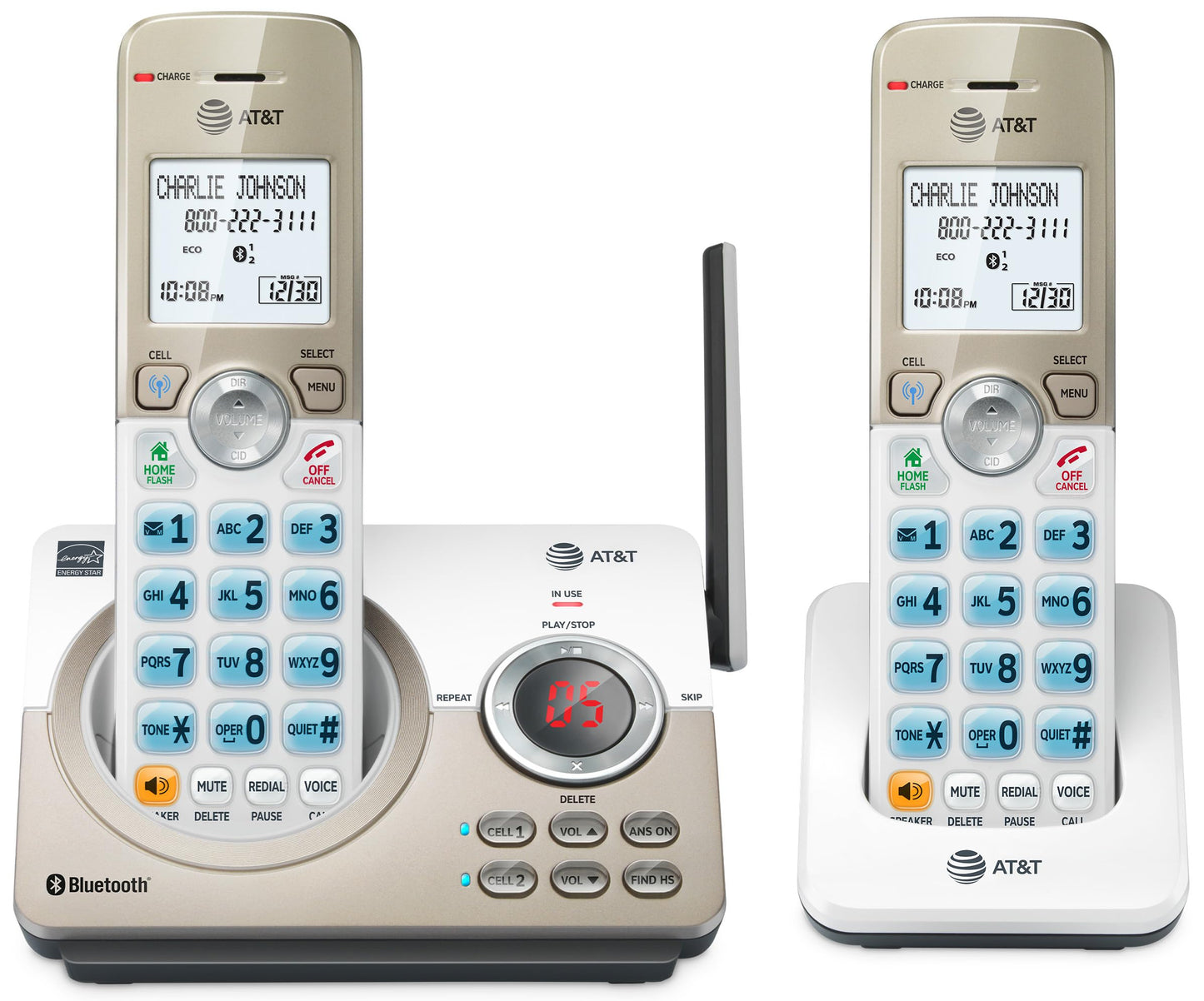 AT&T DL72219 DECT 6.0 2-Handset Cordless Phone for Home with Connect to Cell, Call Blocking, 1.8" Backlit Screen, Big Buttons, intercom, and Unsurpassed Range