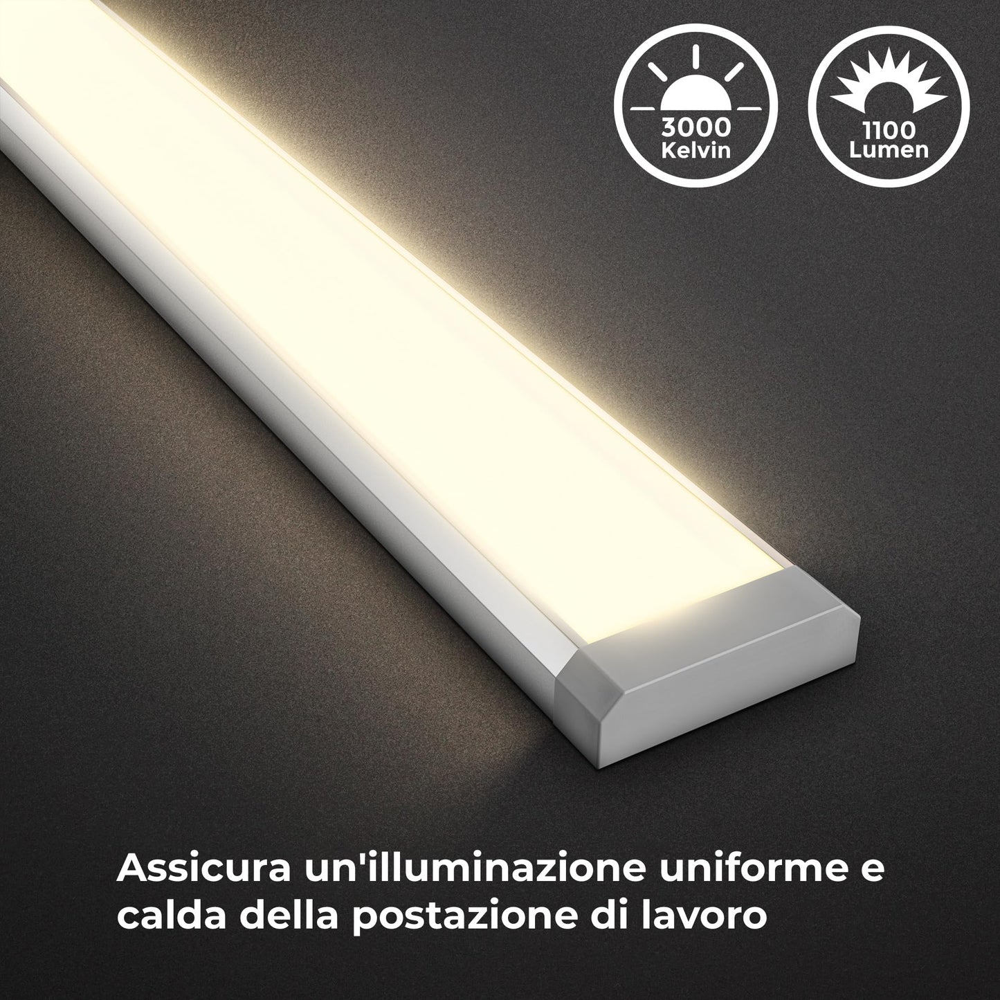 B.K.Licht - LED Strip with On/Off Switch, Warm White Light Colour, Includes Plug Cable, Under-Unit Light, Kitchen, LED Light Strip, Kitchen, Cabinet Lighting, Kitchen Lamp, 57.5 x 4.9 x 1.3 cm, Titanium-Coloured