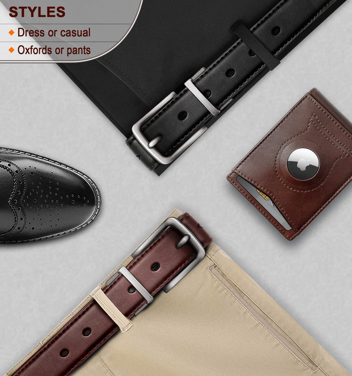 BULLIANT Men's Belt,Reversible Belt Adjustable For Gift Men 1.25"-Cut For Fit-2 Sides in 1 Belt(Not 2)(Black/Light Brown,38"-40" Waist Adjustable)