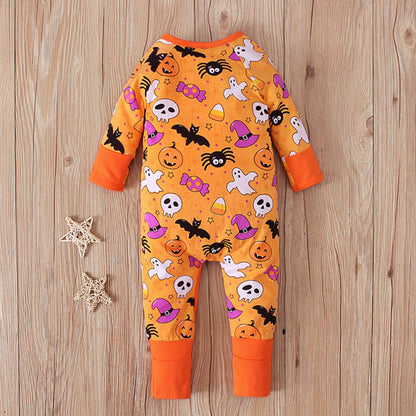 Baby Boys Girls Halloween Clothes Newborn Ghost Long Sleeve Romper Toddler Pumpkin Print Jumpsuit Halloween Outfits（Romper-3,18-24 Months）
