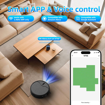 betboyles Robot Vacuum and Mop Combo, Robot Vacuum Cleaner, 6 Cleaning Modes, Large Capacity Water Tank Dustbin, Self-Charging, WiFi/App/Alexa, Ideal for Hard Floor, Carpet, Pet Hair