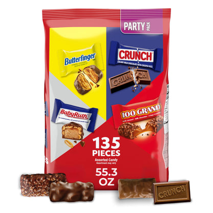 Butterfinger, CRUNCH, Baby Ruth, 100 Grand Minis, Assorted Candy Bars, Great for Sharing, Bulk 135 Count Pack, 55.3 oz