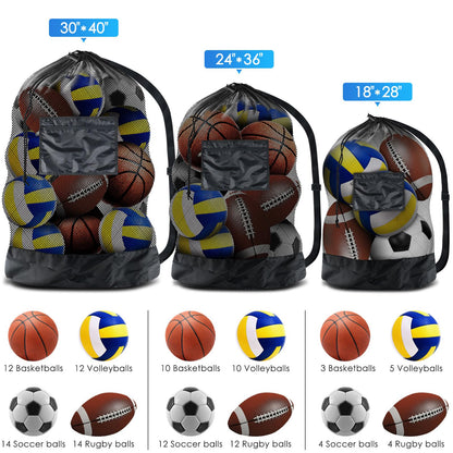 BROTOU Thickened Extra Large Sports Ball Bag Mesh Socce Ball Bag Heavy Duty Drawstring Bags Team Work for Holding Basketball, Volleyball, Baseball, Swimming Gear with Shoulder Strap