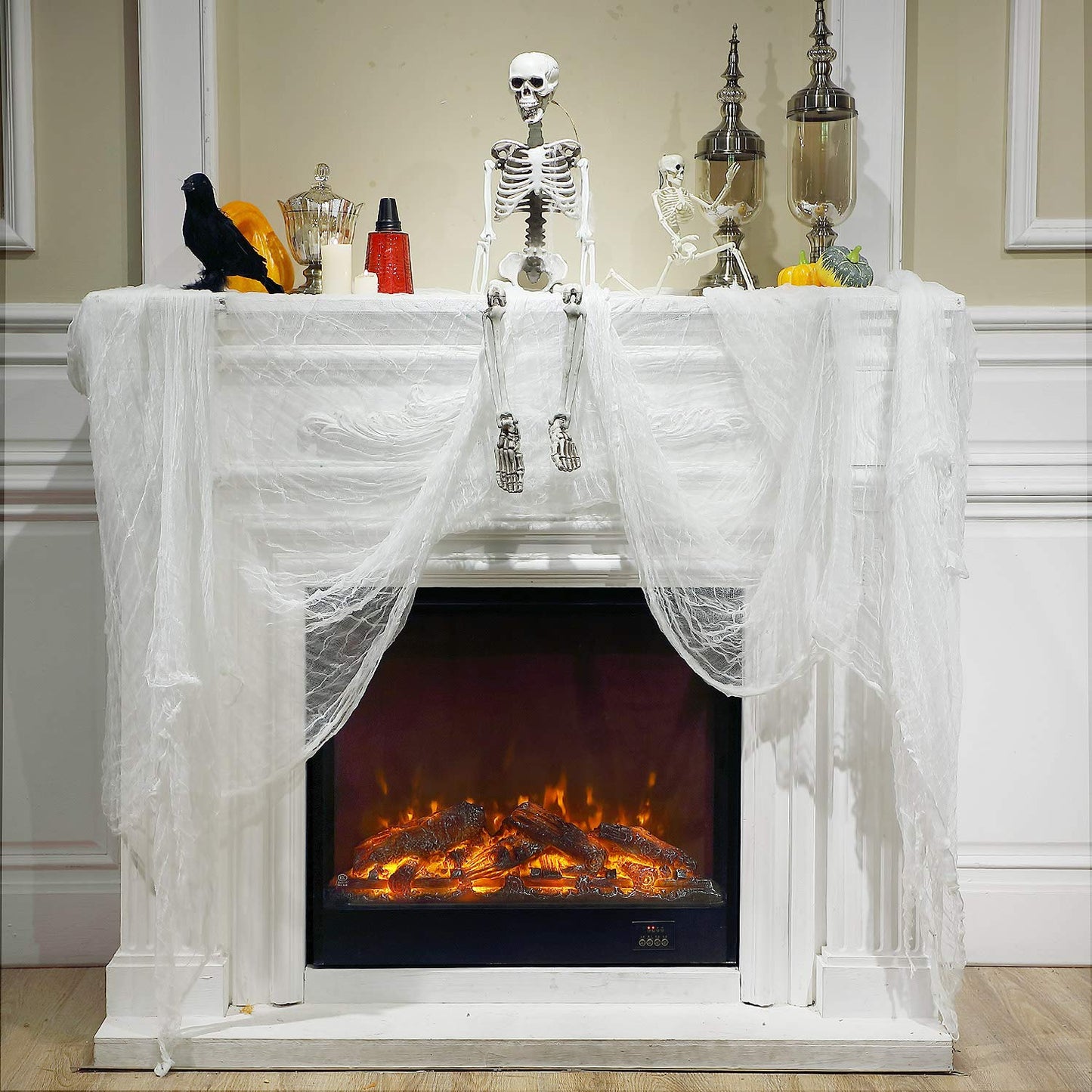 Boao 85 x 197 Inch Halloween Cheesecloth Cheese Cloth Roll for Crafts Large White Cotton Muslin Gauze Fabric for Party Decorations