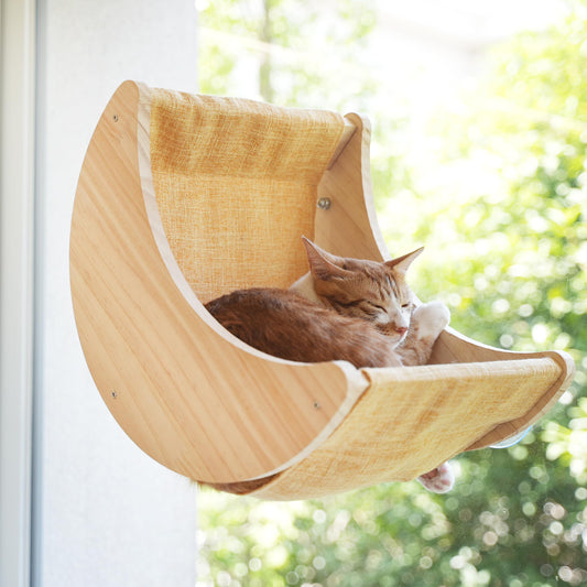 HAPYKITYS Window Cat Bed Moon Perches, Mounted with Strong Suction Cups Cat Window Seat for Sleep and Watch Birds