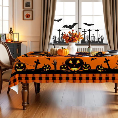 Hexagram Halloween Tablecloth Rectangle Pumpkin Tablecloths 60 x 84 inches Castle Ghost Table Cloth