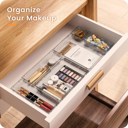 A-LuGei 【Crystal Design】 Clear Drawer Organizer,【Military Grade】 Acrylic Makeup Organizer, Bathroom Organizers and Storage, Organization and Storage, Organizer Bins for Office Vanity Kitchen Bedroom