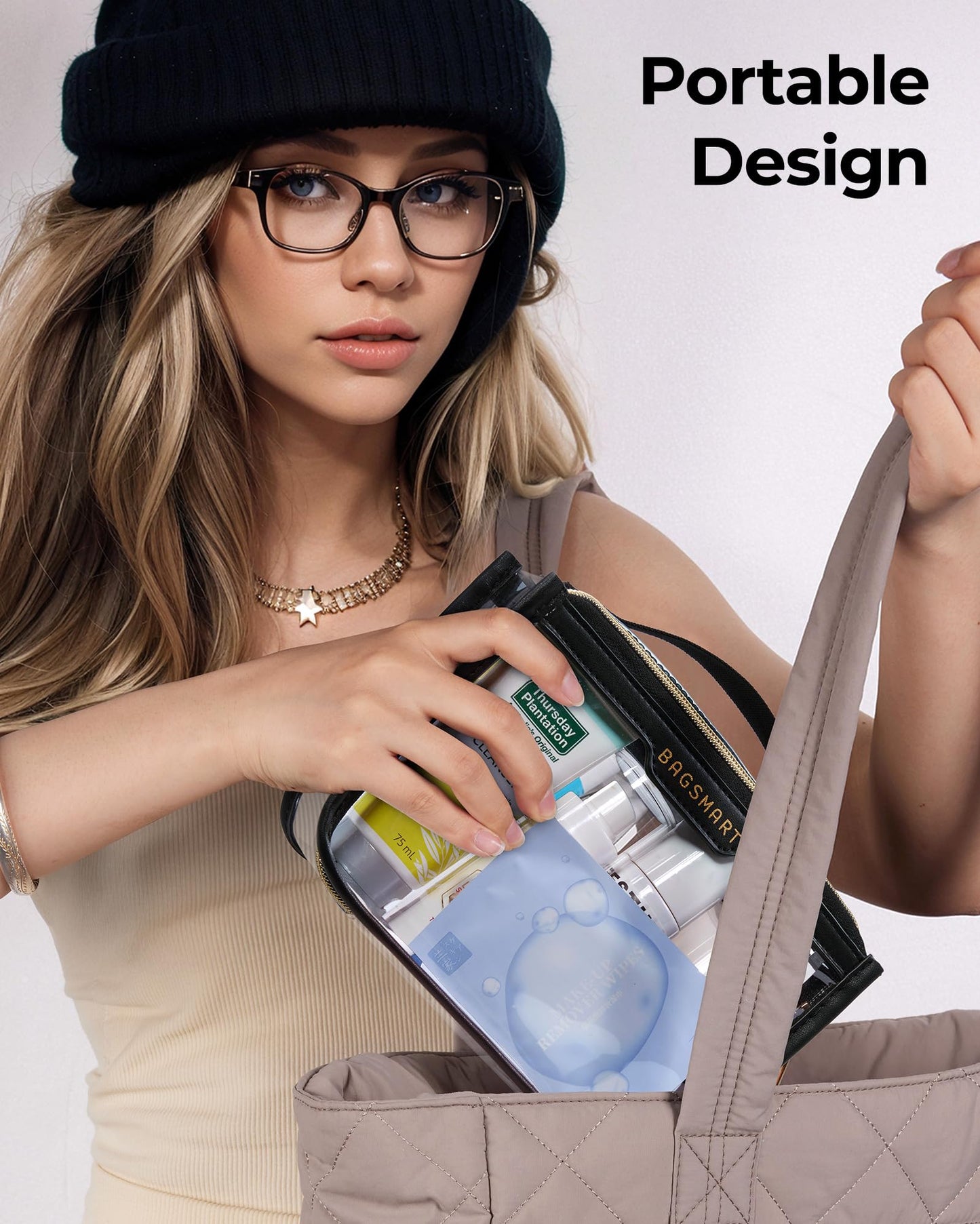 BAGSMART TSA Approved Toiletry Bag, Clear Travel Toiletry Bag, Makeup Cosmetic Pouch Bag for Women Quart Size Compliant Bag Organizer for Travel Essentials (Black Pack of 1,)