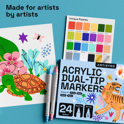 ARTISTRO 24 Wine Glass Acrylic Paint Markers - Washable Non-Toxic Dual Tip Acrylic Paint Pens for Car Window, Mirror, Ceramic