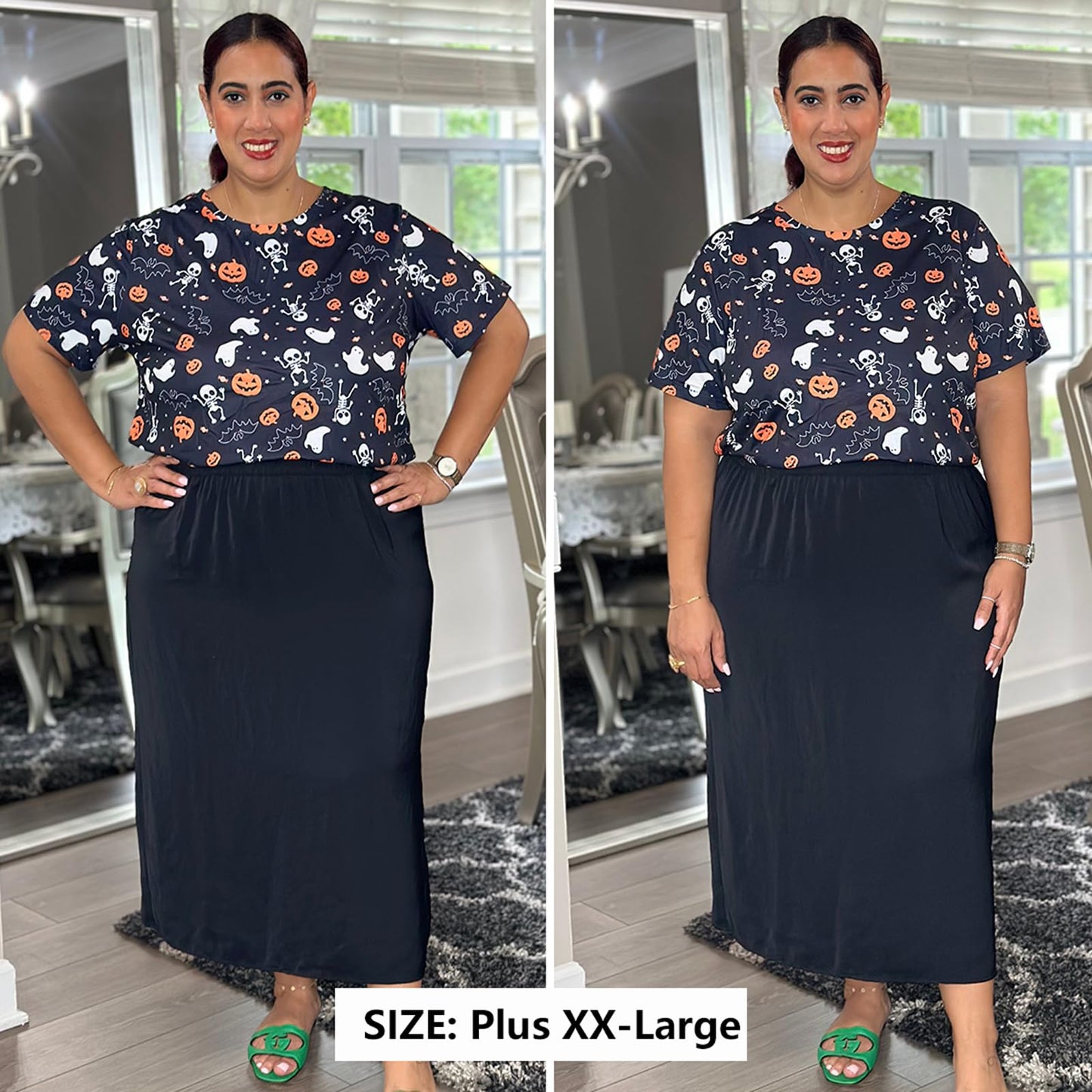 Anbech Women Plus Size Halloween Tops Pumpkin Grapchic Thanksgiving T-Shirt (Full Black, 4XL)