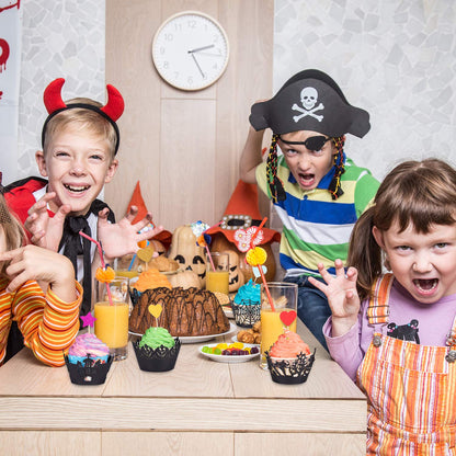 Whaline 100 Pcs Halloween Cupcake Wrappers, Artistic Bake Paper Cups Black Laser Cut Cupcake Liners Cake Decoration for Halloween Theme Party