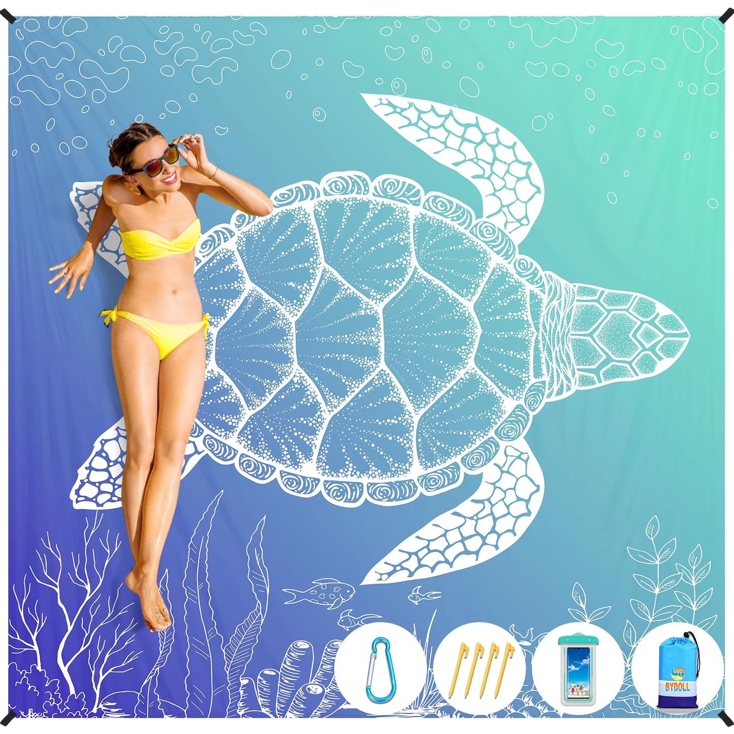 BYDOLL Beach Blanket Waterproof Sandproof 78''×81'' Suits1-4 Adults Compact Lightweight Oversized Sand-Free Blanket Large Picnic Mat for Beach Travel Camping Hiking