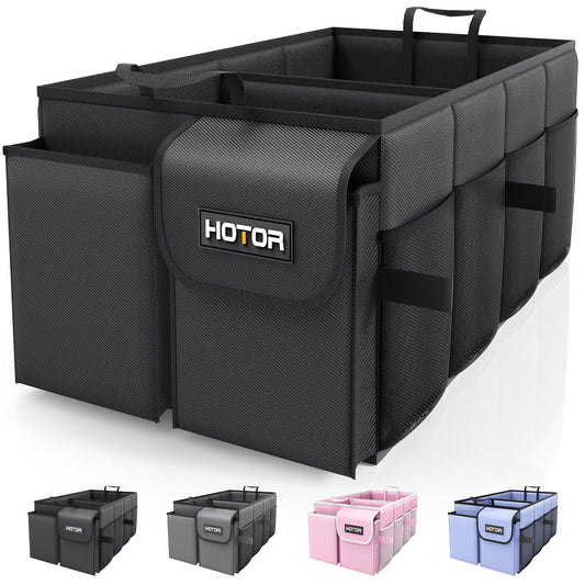 HOTOR Trunk Organizer - Car Organizer, Foldable Trunk organizer for SUVs & Sedans, Sturdy Car Organization for Car Accessories, Tools, Sundries, Black, 2 Compartments, 21.3"×12.6"×10.6"