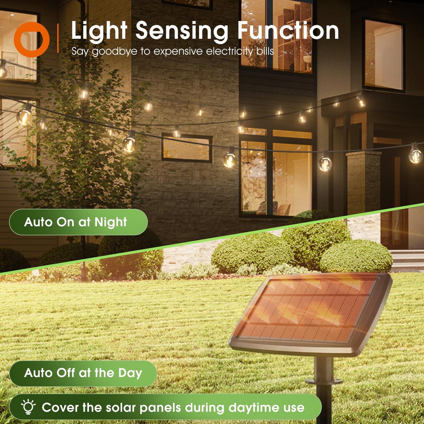 addlon 100FT Solar String Lights Outdoor with Remote, 54 LED Shatterproof Bulbs, Dimmable & Timable, 3 Light Modes, G40 Waterproof Solar String Lights for Outside Backyard Party Decor