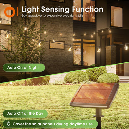 addlon 100FT Solar String Lights Outdoor with Remote, 54 LED Shatterproof Bulbs, Dimmable & Timable, 3 Light Modes, G40 Waterproof Solar String Lights for Outside Backyard Party Decor