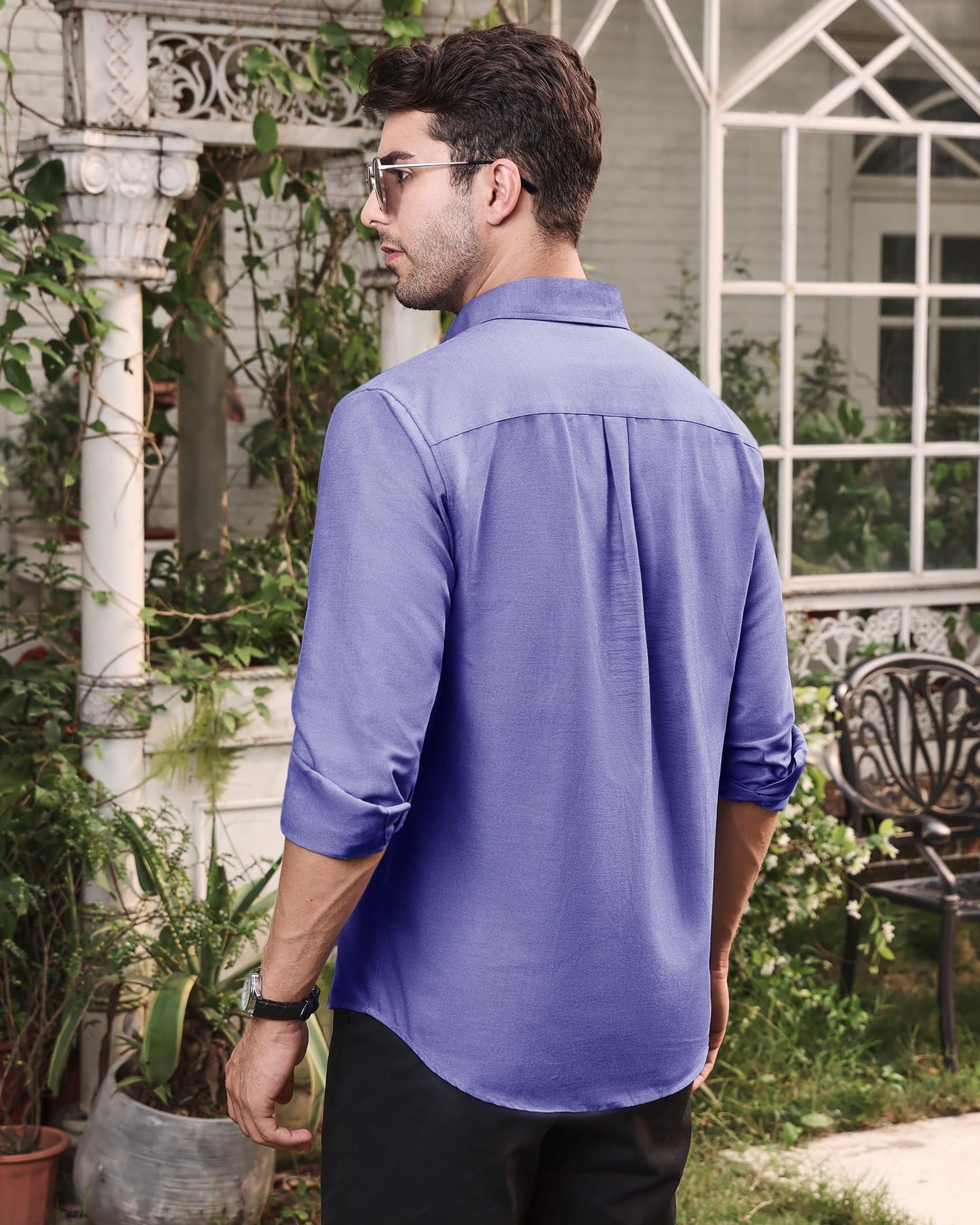 Alimens & Gentle Mens Solid Oxford Shirt Long Sleeve Dress Shirt Work Casual Button Down Shirts with Pocket Aroyal Blue