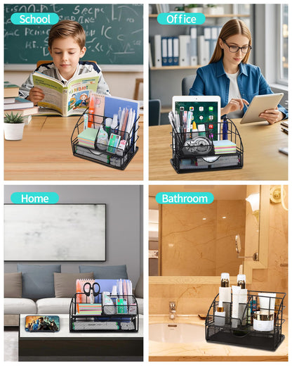 AOFUXTI Office Supplies Desk Organizer - Desk Organizers and Accessories, Supplies Set with Pen Holder, Stapler and 72 Clips Set for Office, Home, School, Black