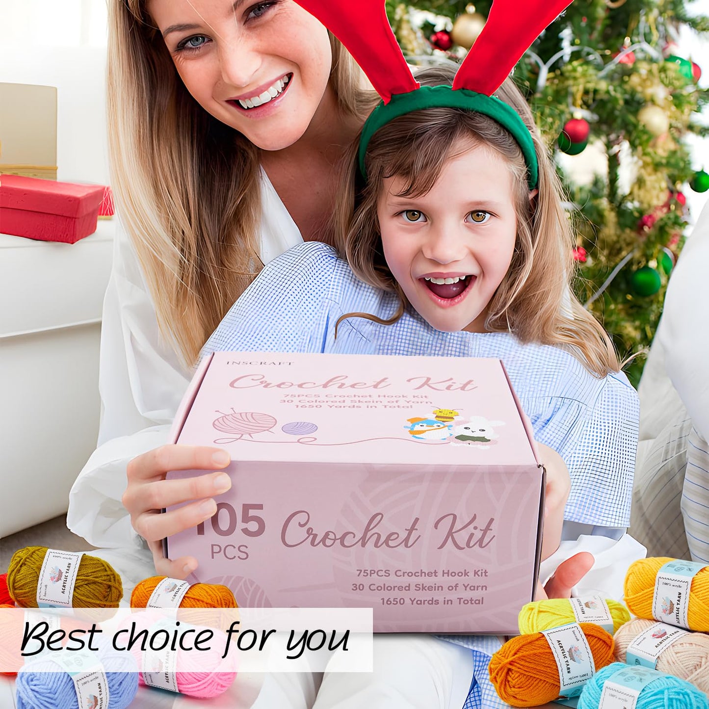 INSCRAFT Crochet Kit for Beginners Adults, 30 Acrylic Yarn Skeins 1650 Yards Yarn, 105 PCS Crochet Kit with Hooks Yarn Set,includes Canvas Tote Bag, Ideal Starter Pack for Kids Professionals