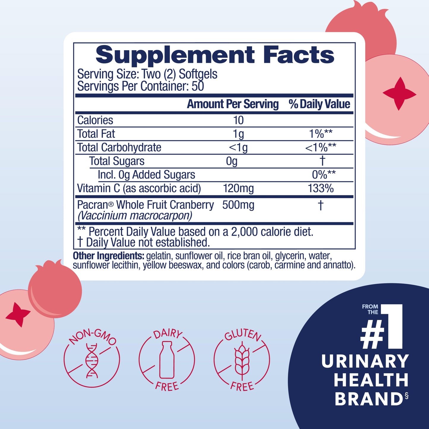 AZO Cranberry Supplement, Made with Concentrated Whole Fruit Cranberry Powder to Help Cleanse and Protect the Urinary Tract*, Sugar Free Cranberry Pills, Non-GMO, 100 Softgels