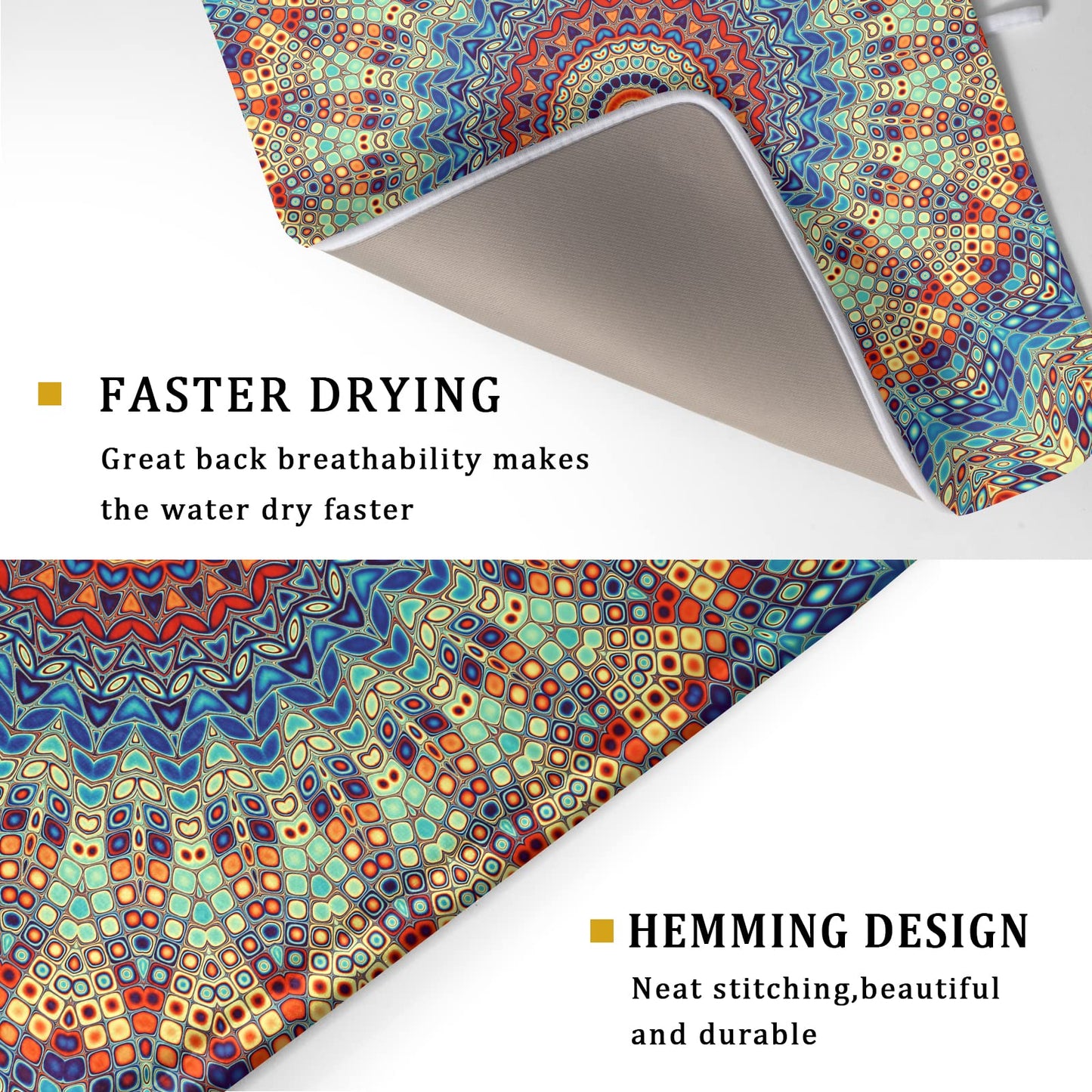 Bohemian Mandala Dish Drying Mat for Kitchen Counter Boho Ethnic Drying Mat 18 x 24 Inch with High Absorbent Reversible Microfiber Dish Drying Pad Dish Rack Pad Drainer Mat for Coffee Bar