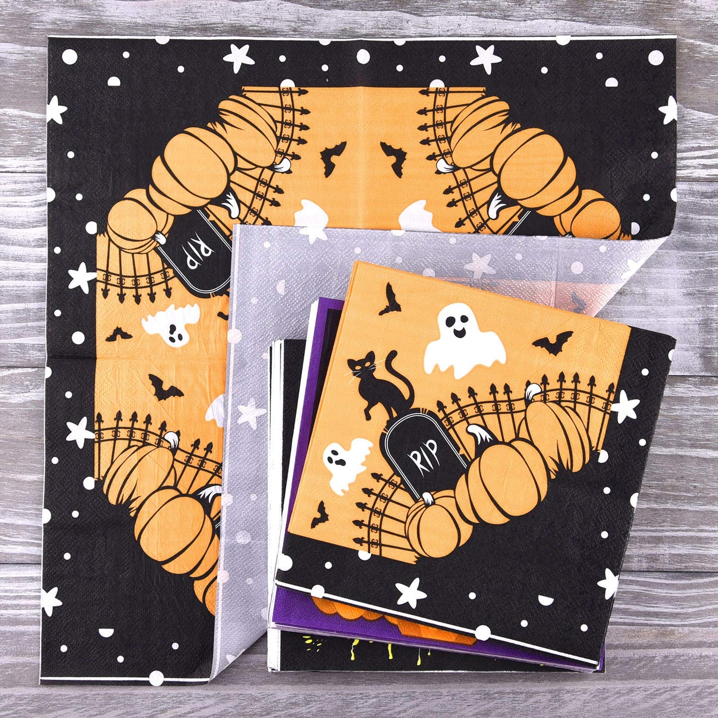 ASTARON 60 Pack Halloween Napkins 13"× 13", Disposable Paper Cocktail Napkins for Halloween Table Decorations Party Supplies