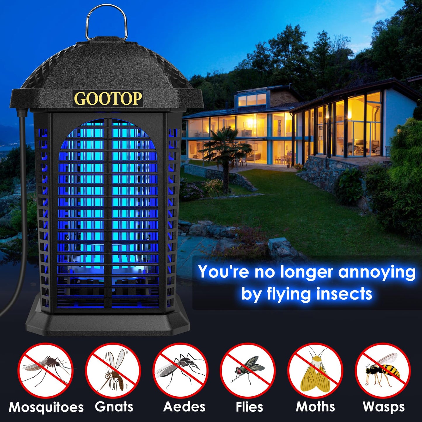 Bug Zapper Indoor Outdoor, 4200V Electric Mosquito Zapper, Bug Zapper Outdoor, Fly Traps, Fly Zapper, Mosquito Killer Indoor 3 Prong Plug, 90-130V, ABS Plastic Outer