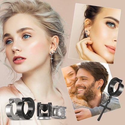 ASTER 10 Pairs Magnetic Stud Earrings Stainless Steel Magnetic Earrings Non Piercing Cross Fake Earrings, Clip on Earring Magnet Earring for Men,Women,Kids,Girls(4 Styles), 10 pairs magnetic earrings, Stainless Steel