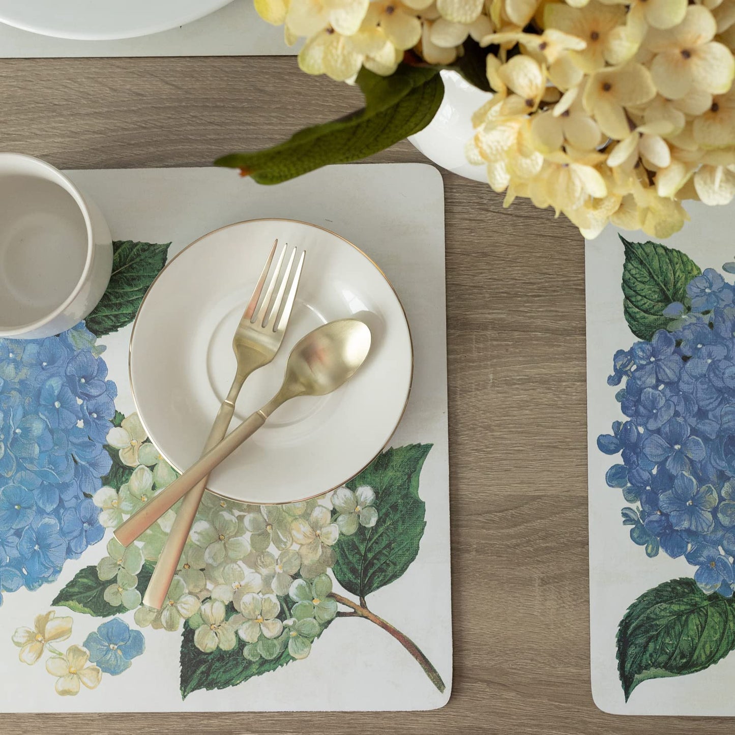 Benson Mills Cork Placemats Set of 4, Thick Cork Place Mats for Kitchen and Dining Tables, Easy Clean Table Mats (12" x 16" Rectangular Set of 4, Hydrangea Floral)