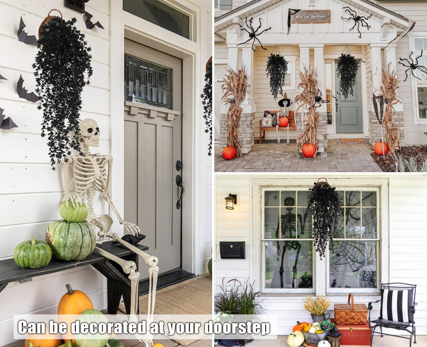 Black Hanging Flowers Faux Hanging Plants Black Artificial Hanging Plant Fake Greenery Faux UV Resistant Hanging Vines Plant for Indoor Outdoor Wedding Halloween Party Fall Wall Room Door Decor