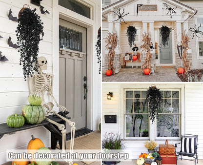 Black Hanging Flowers Faux Hanging Plants Black Artificial Hanging Plant Fake Greenery Faux UV Resistant Hanging Vines Plant for Indoor Outdoor Wedding Halloween Party Fall Wall Room Door Decor